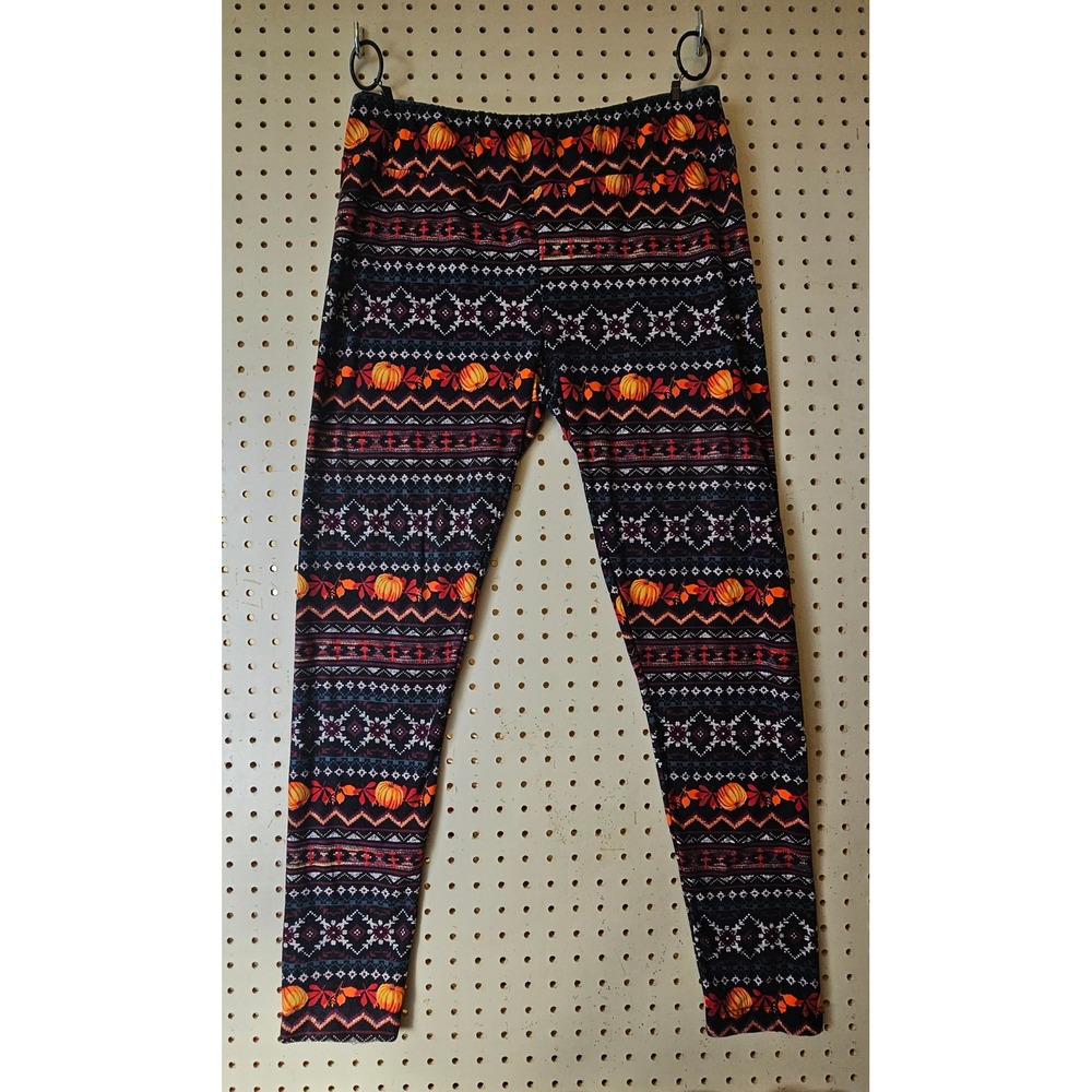 Time and Tru Womens XL (16-18) Pumpkin Fair Isle Fall Leggings Multi Color